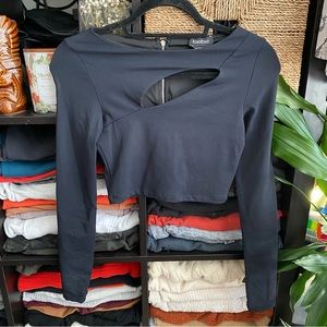 Bebe Black Peekaboo Long Sleeve Crop Sz XS